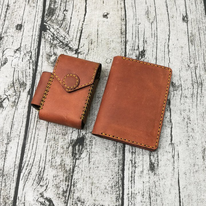 ví khâu tay thủ công da bò thật