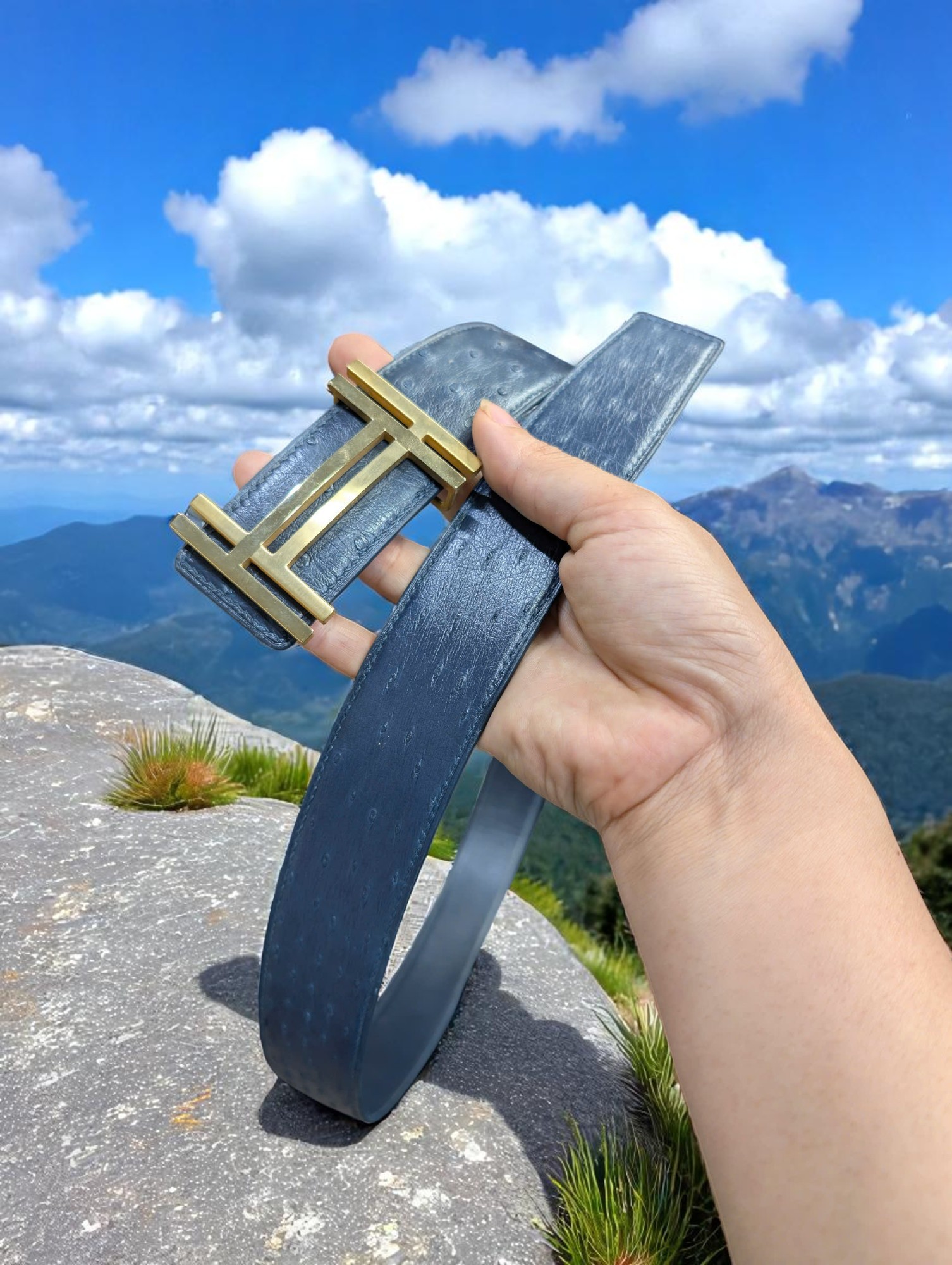 Thắt lưng nam handmade da đà điểu khóa cao cấp