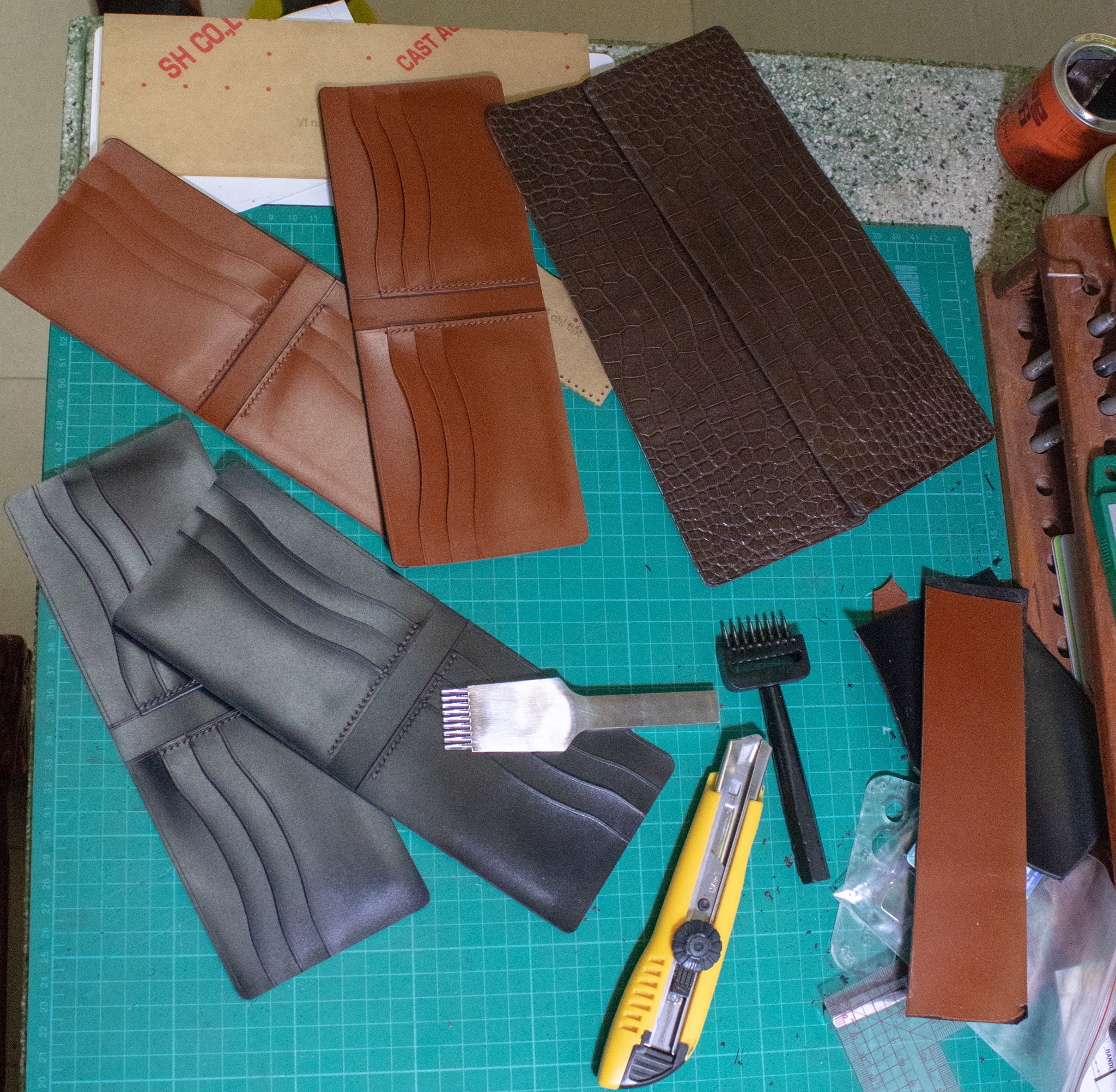 ví mini khâu tay thủ công da sáp