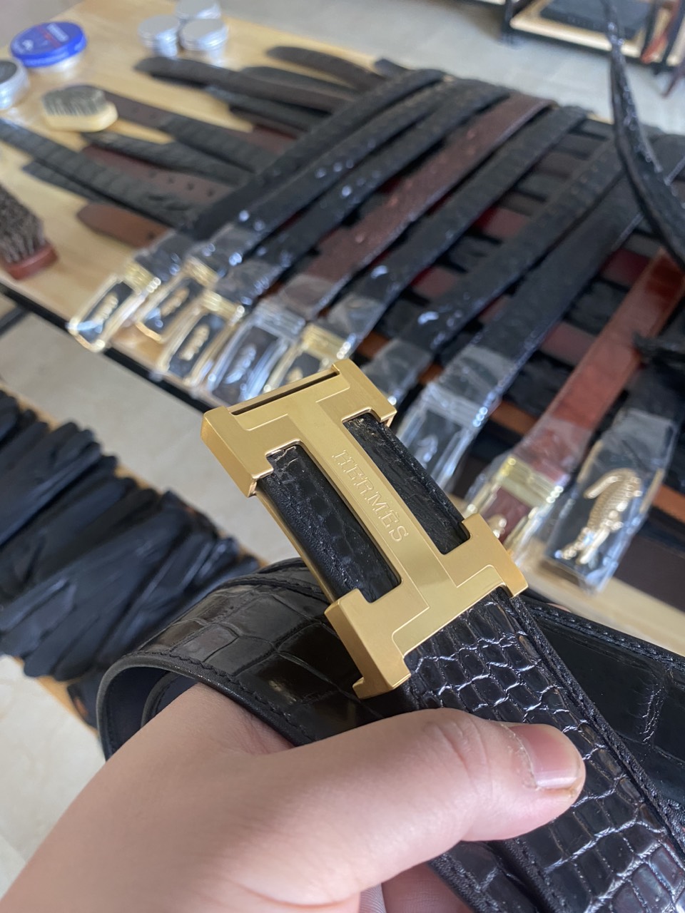 dây nịt nam da cá sấu khóa chữ h cao cấp