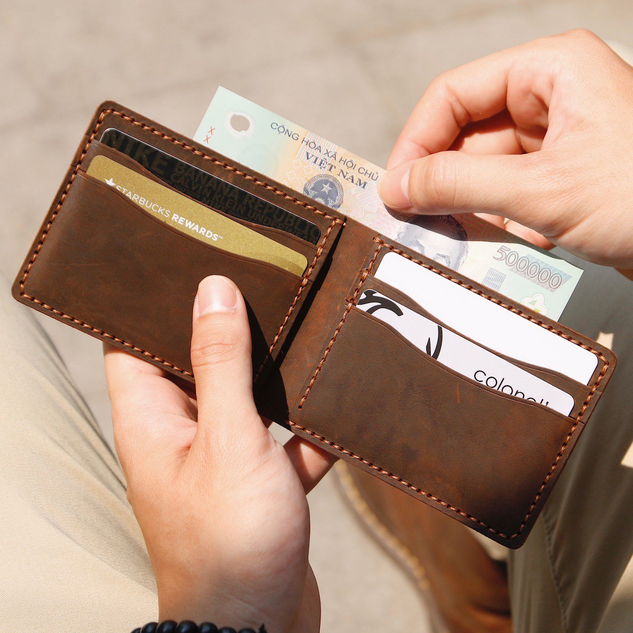 Ví nam da bò sáp handmade